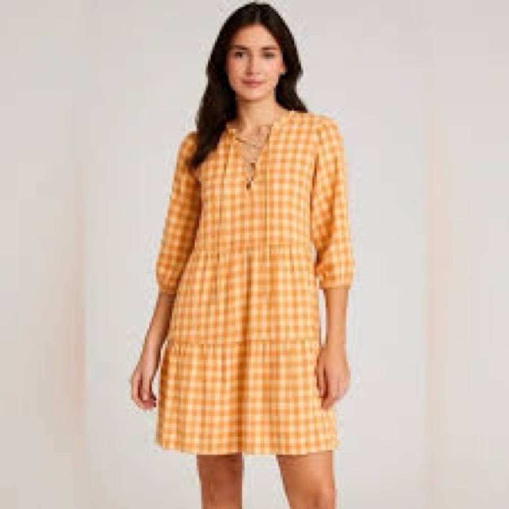 Nanette Lepore Orange Gingham Dress Puff Sleeve A Line Tiered Size 6 - Picture 1 of 9